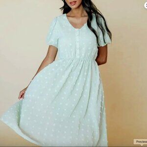 Baltic Born | Mila Sage Green Dress with Swiss Polka Dots - Size Small